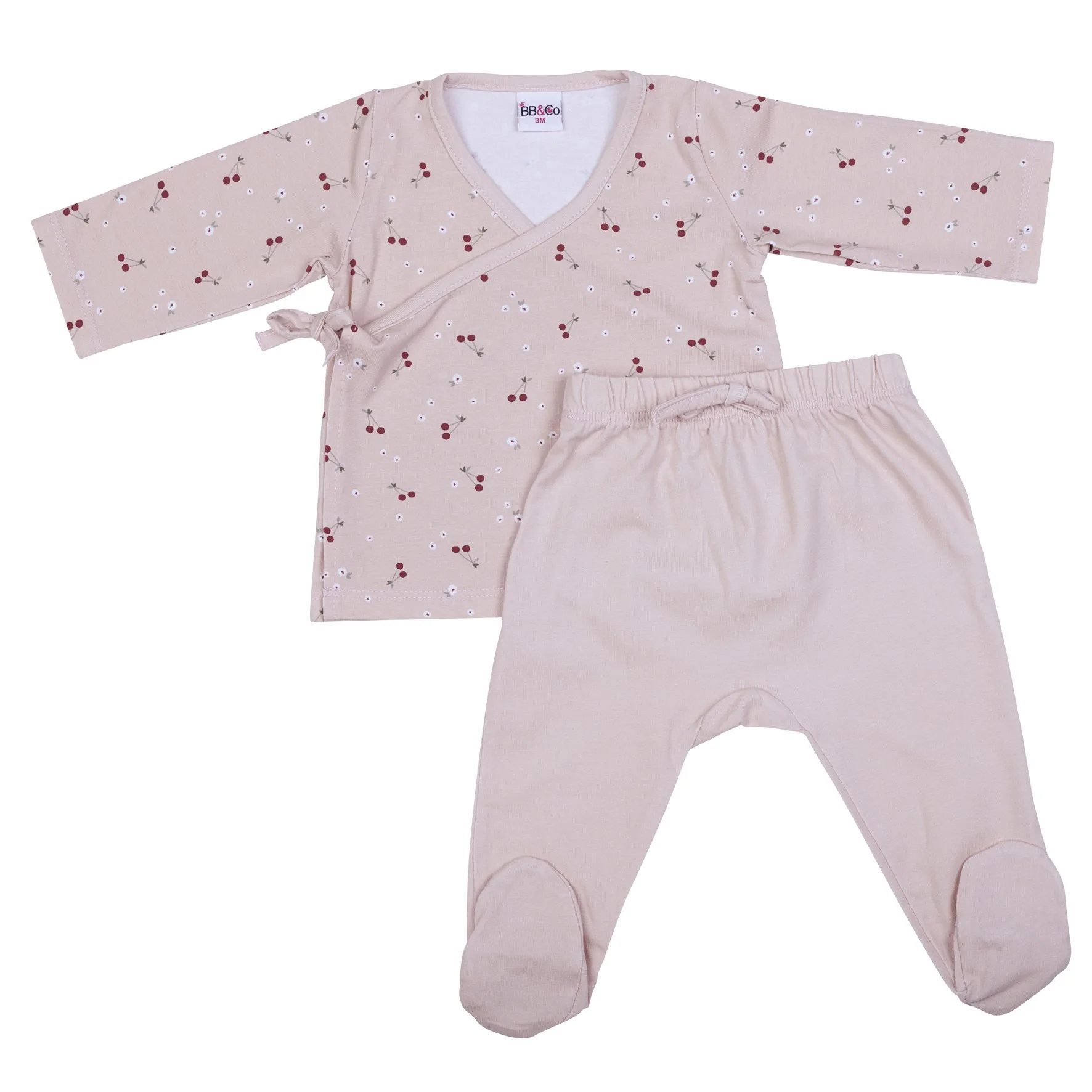 Ensemble cache-coeur + pantalon à pied nude / imp. cerises - Accueil par BB&Co