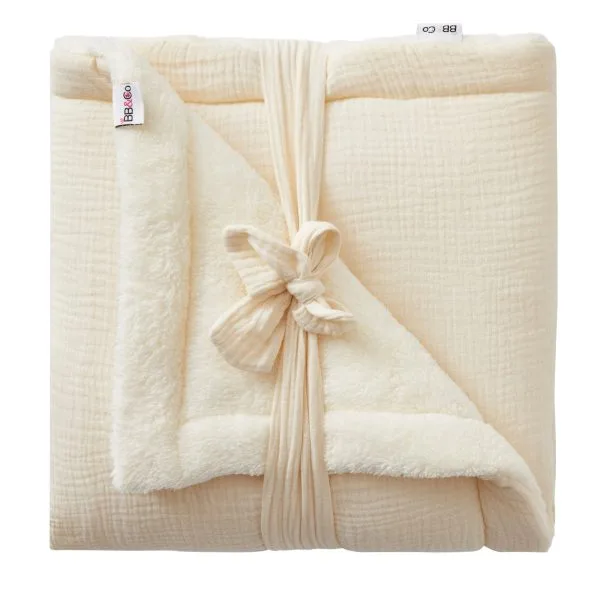 Couverture peluche double gaze & microfibre Mix & Match mousse de lait - Couvertures & Plaids par BB&Co