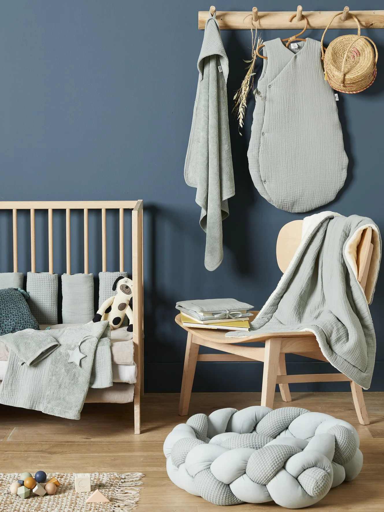 Peignoir bambou et gaze de coton vert de gris - Accueil par BB&Co
