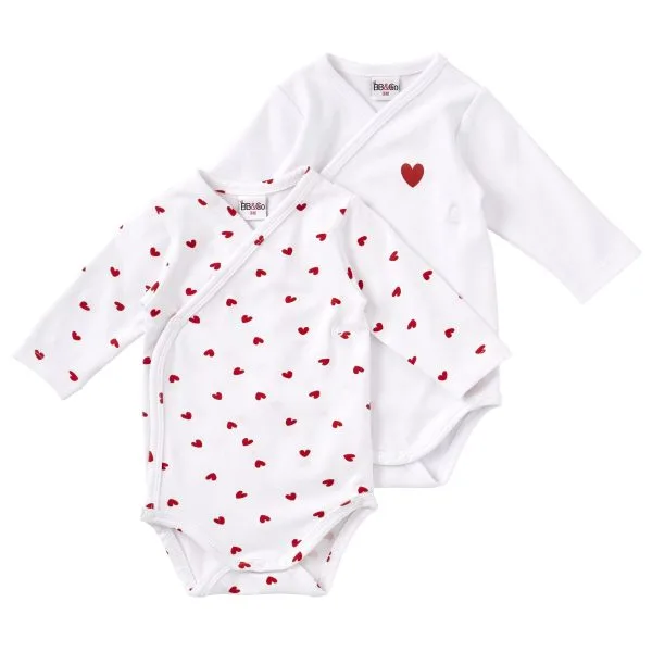 Lot 2 bodys croisés blanc + imp. cœurs - Accueil par BB&Co