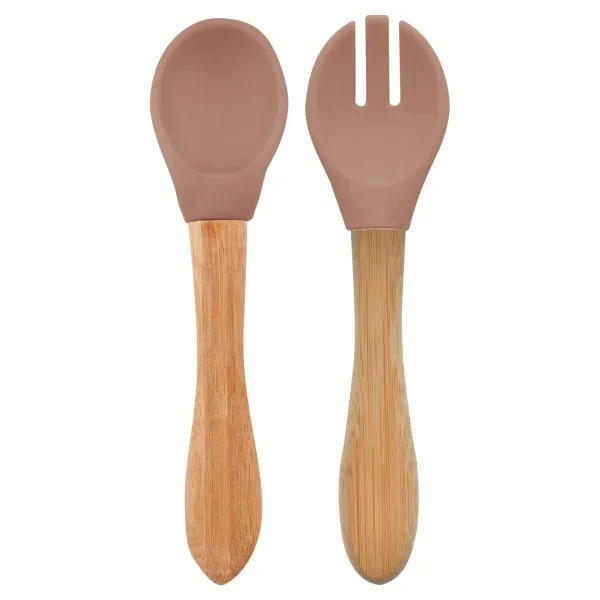 Set 2 couverts en silicone & bambou - Cookie - Vaisselle pour bébé par Minikoioi