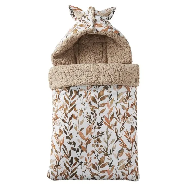Nid d’ange en coton imp. feuillages doublé sherpa ourson - Plaids & Nids d'Ange par BB&Co