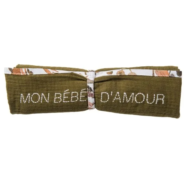 Lange en double gaze de coton gaufré bronze / imp. feuillages - Langes par BB&Co