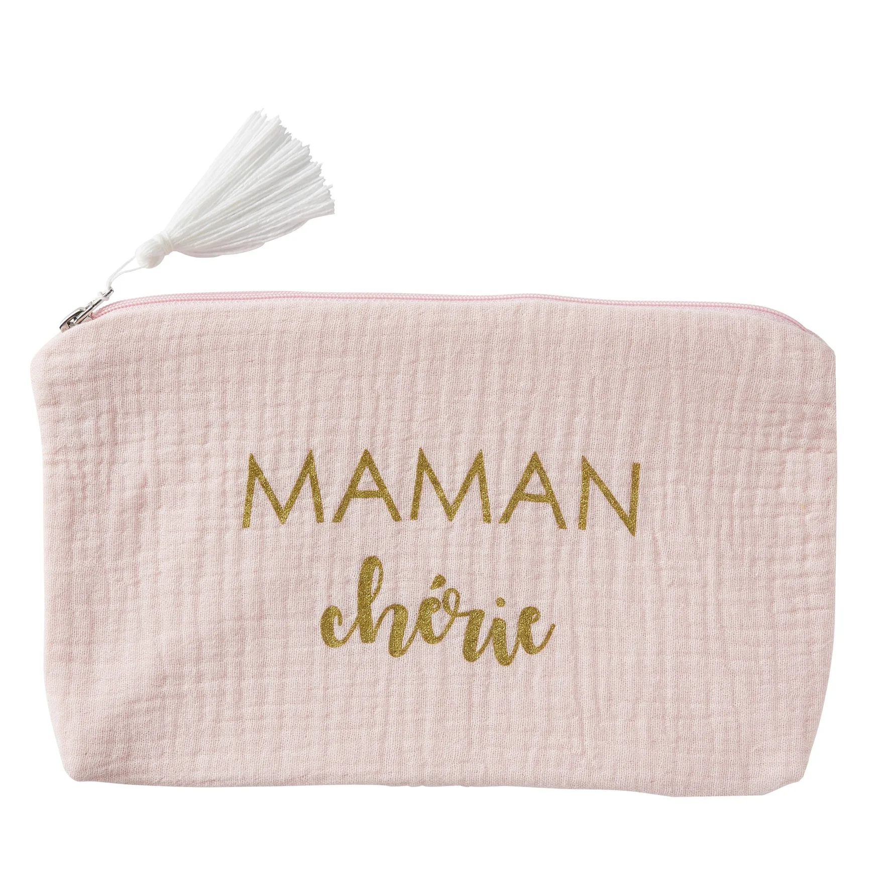 Trousse cadeau zippée "Maman chérie" gaze de coton - blush - Idées Cadeaux par BB&Co
