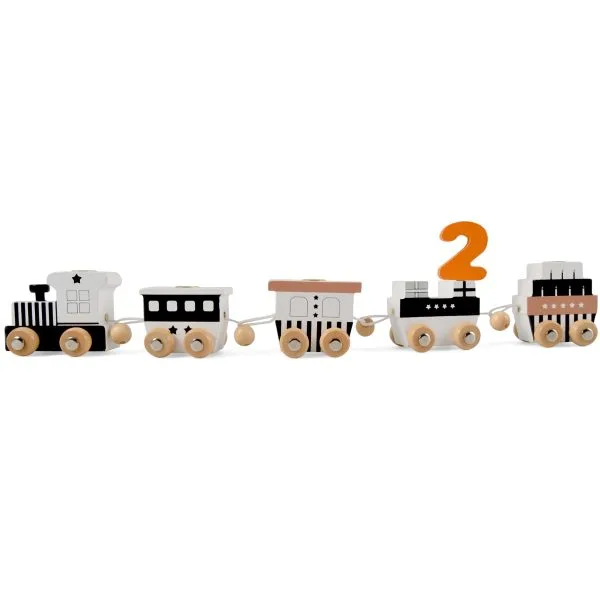Train anniversaire en bois noir & blanc