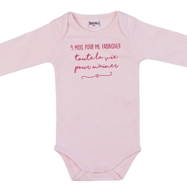 Body manches longues "9 mois pour me fabriquer" rose pastel - 12 mois