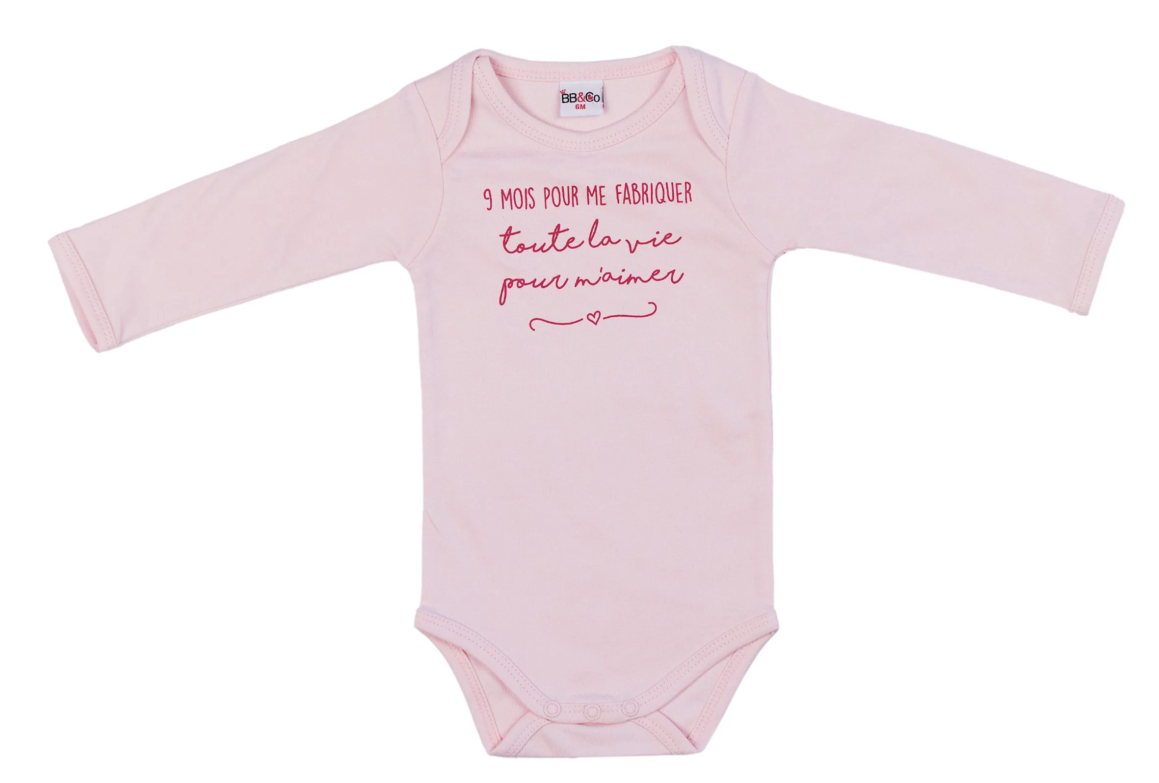 Body manches longues "9 mois pour me fabriquer" rose pastel - 12 mois