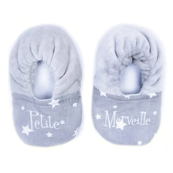 Chaussons bi-matière "Petite Merveille" gris/blanc