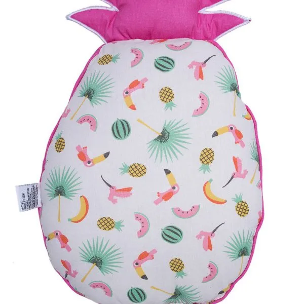 Coussin déco réversible ananas imp. exotique / rose