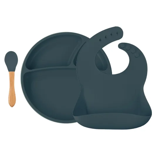 Coffret Comme un Grand (assiette+cuillère+bavoir) Bleu ardoise