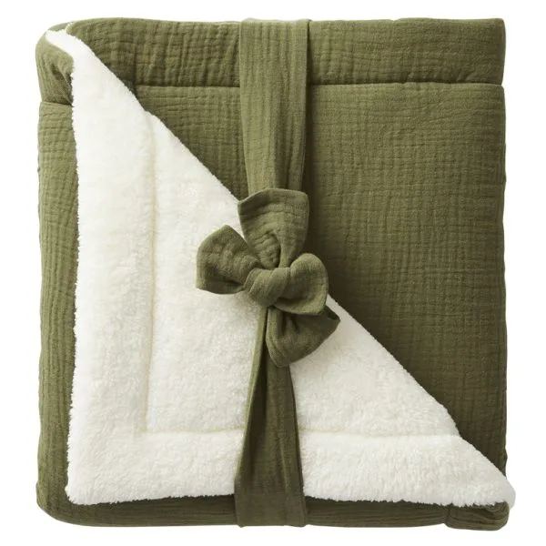 Couverture peluche double gaze & microfibre fougère – Mix & Match