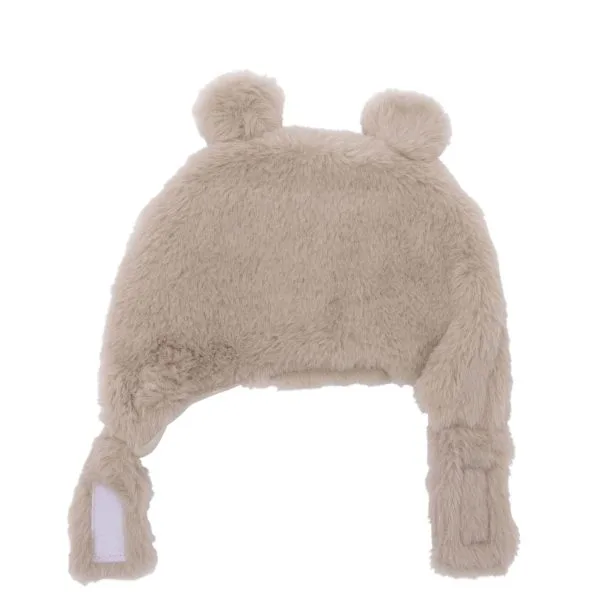 Bonnet ours en fausse fourrure angora - beige
