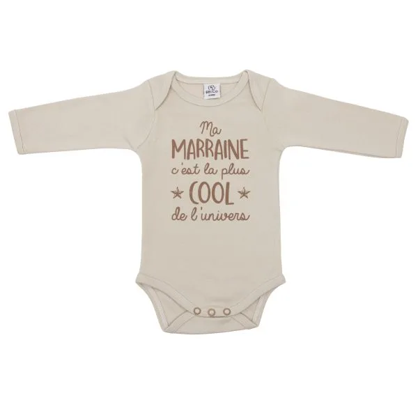 Body manches longues "Ma marraine c’est la plus cool" sable