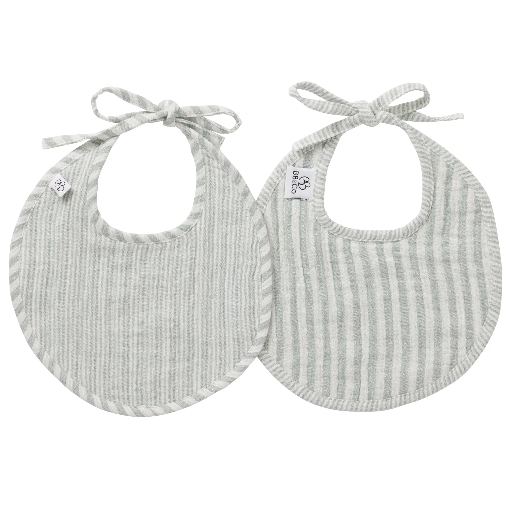Lot de 2 bavoirs naissance en gaze de coton rayé vert de gris - Soft Stripes