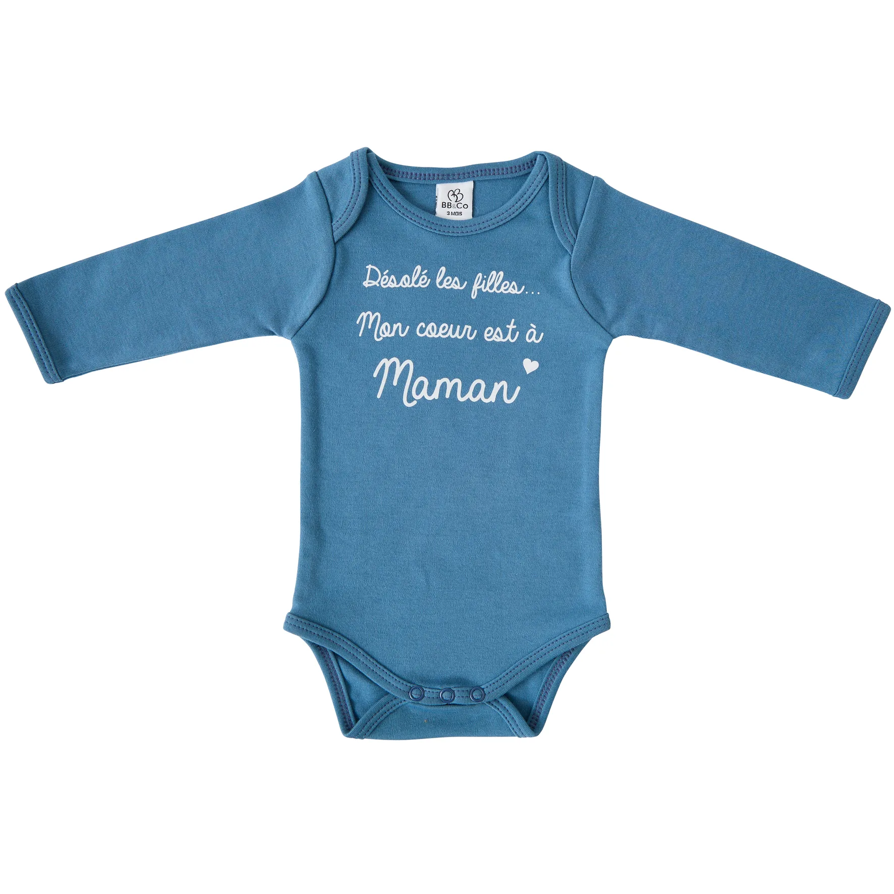 Body manches longues "Mon coeur est à maman" pierre bleue
