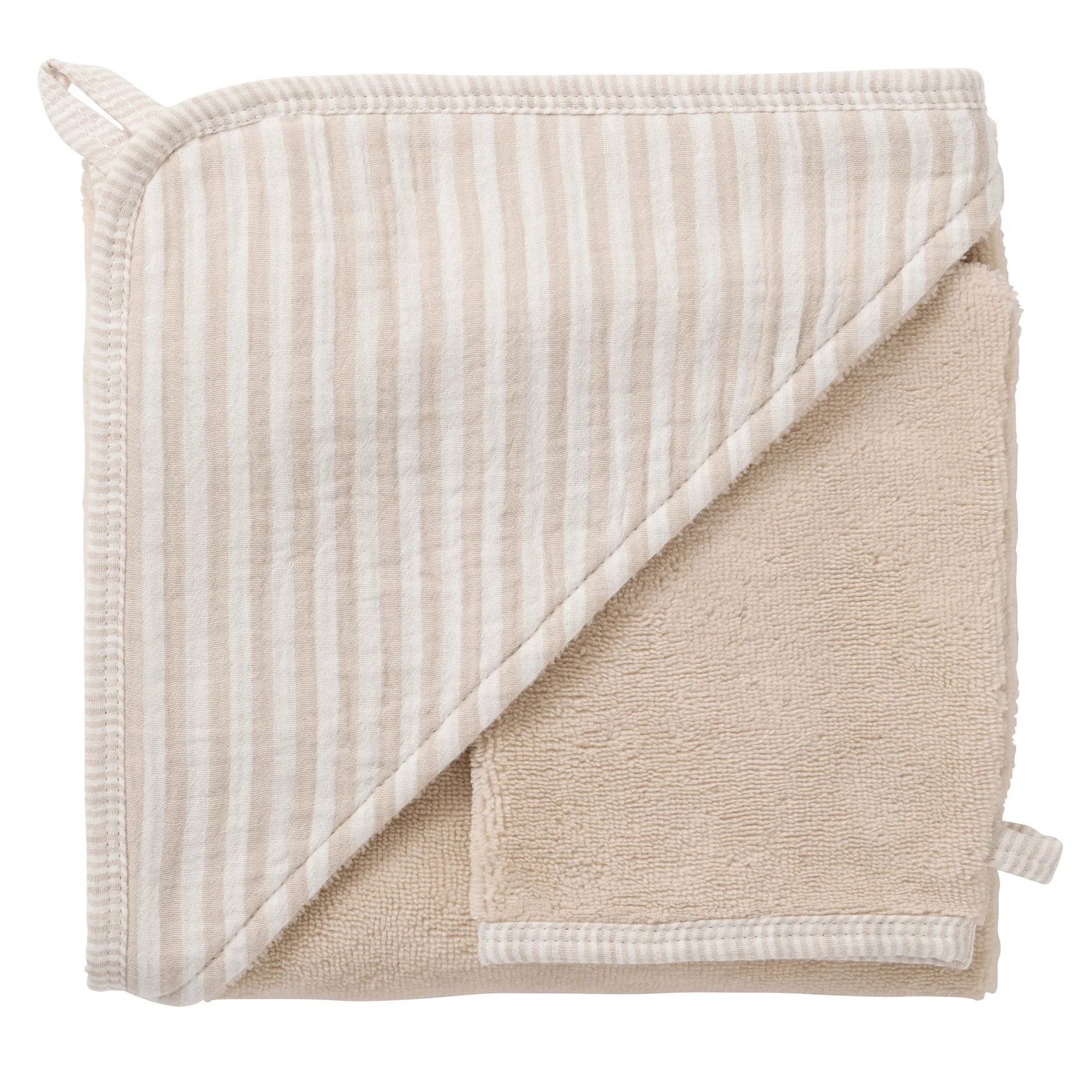 Cape de bain + gant rayé galet - Soft Stripes