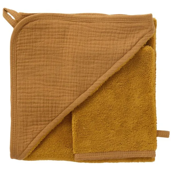 Cape de bain + gant en bambou & gaze havane - Mix & Match