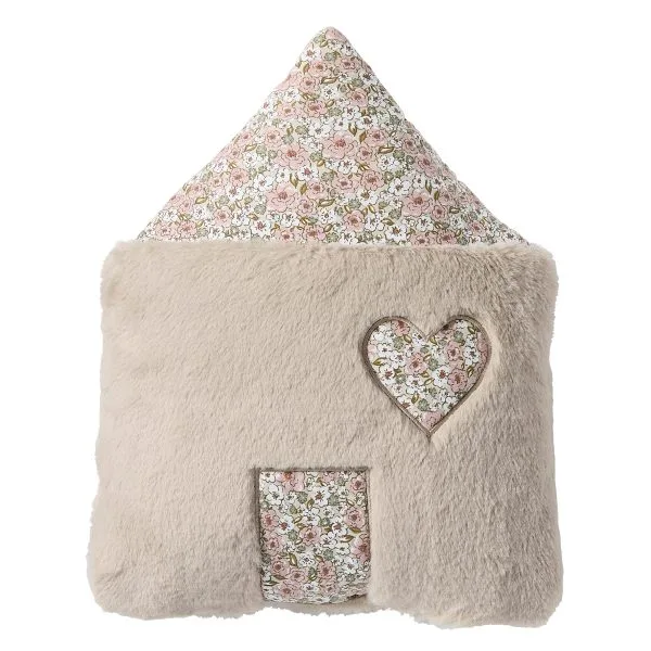 Coussin déco forme maison fausse fourrure angora beige / liberty - Afternoon Tea