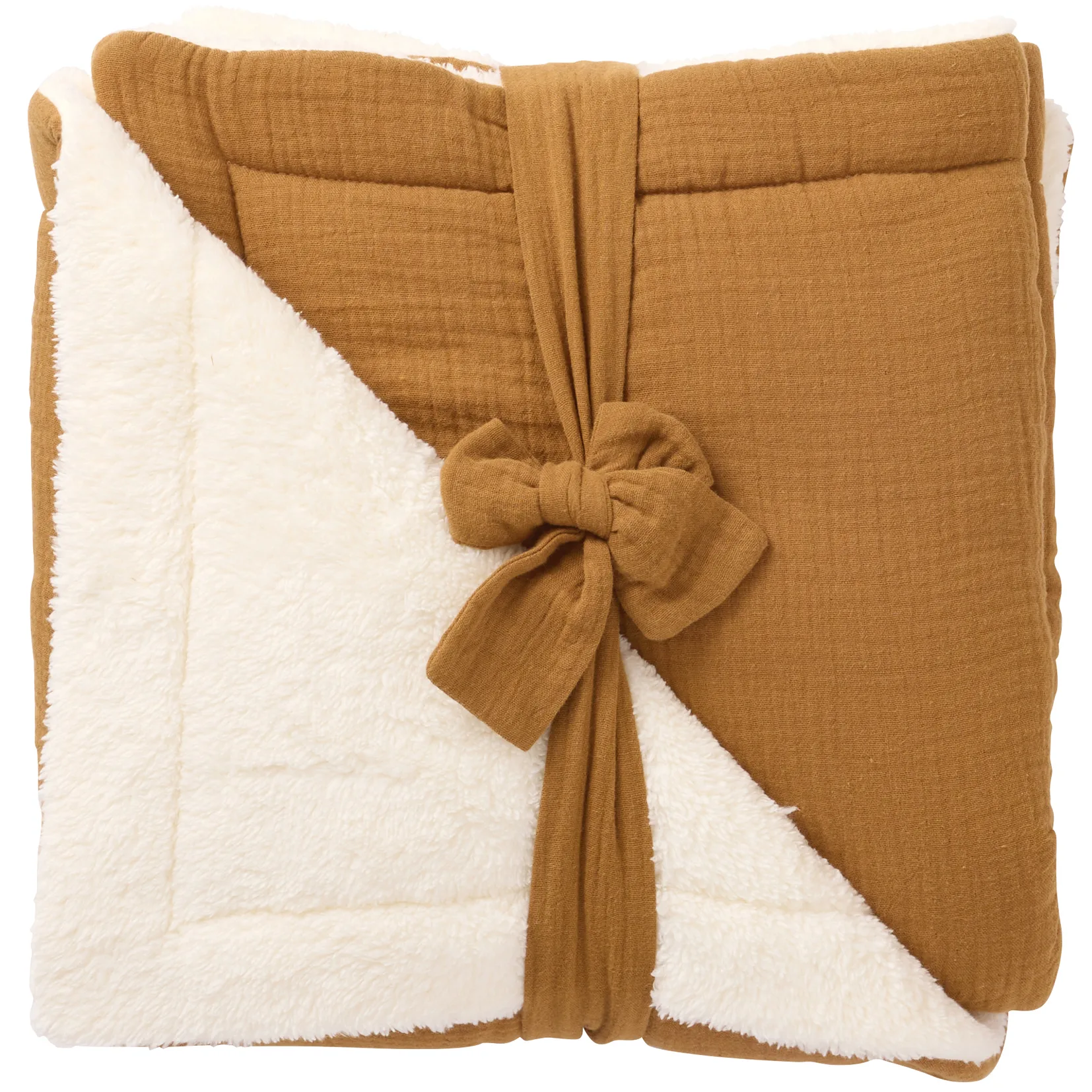 Couverture peluche double gaze & microfibre havane - Mix & Match