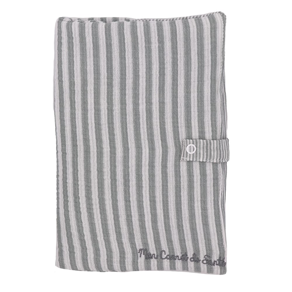 Protège-carnet de santé rayures vert de gris