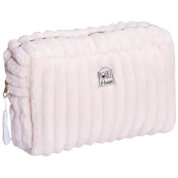 Louise : Grande trousse de toilette minky matelassé - crème Poule House