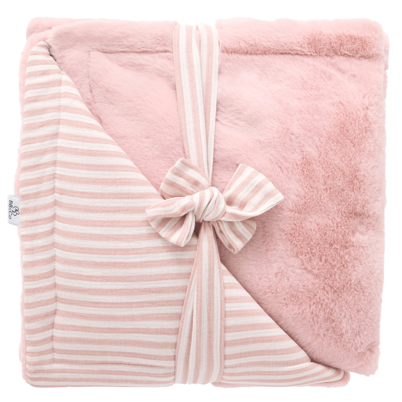 Couverture Luxe fausse fourrure angora / gaze rayé vieux rose