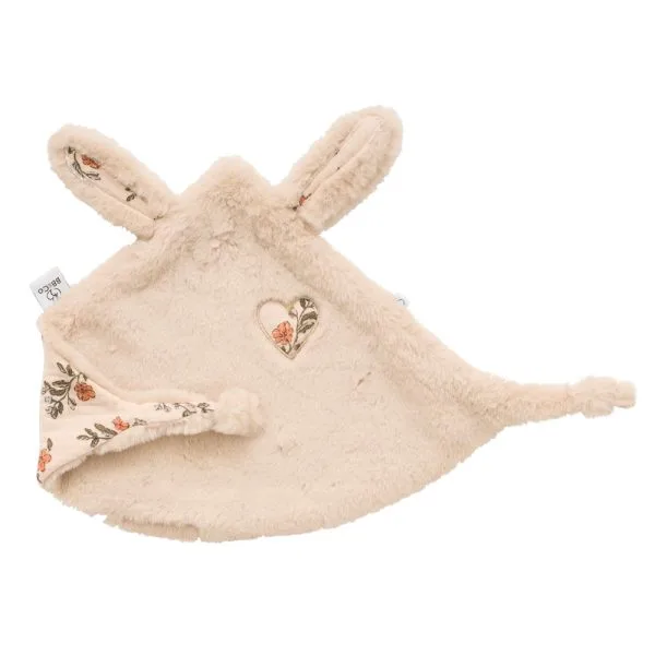Doudou lapin fausse fourrure angora beige / fleurs