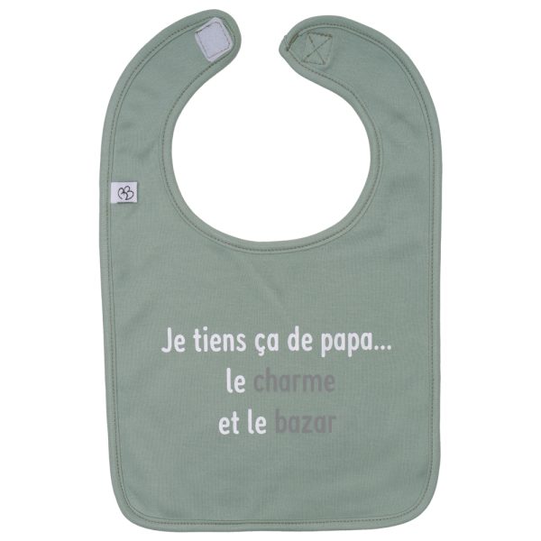 Bavoir "Je tiens ça de papa" vert de gris