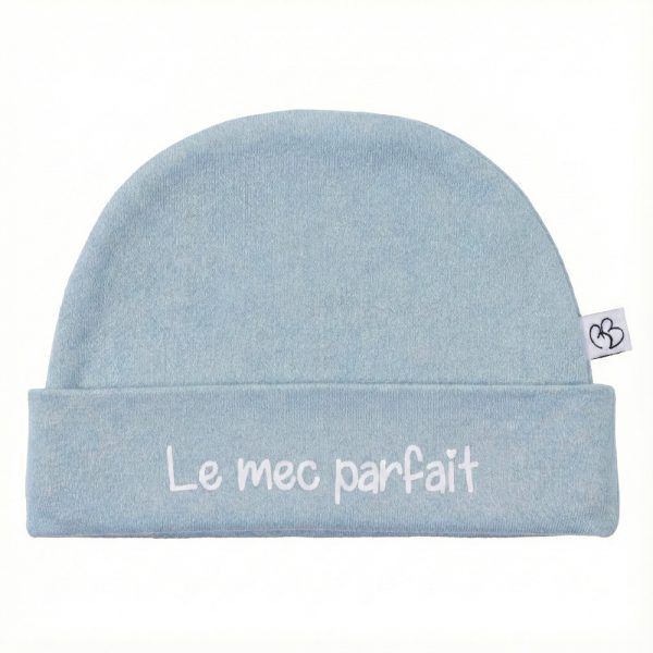 Bonnet bébé naissance "Le mec parfait" bleu grisé