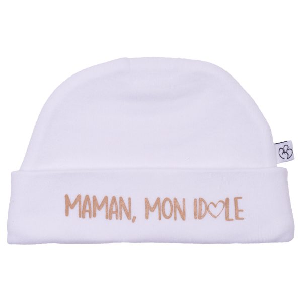 Bonnet bébé naissance "Maman, mon idole" blanc