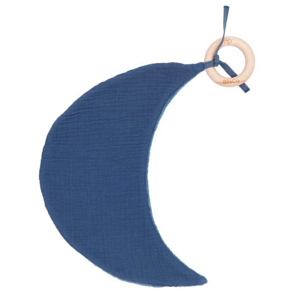 Doudou lune bi-matière avec anneau de dentition pierre bleue