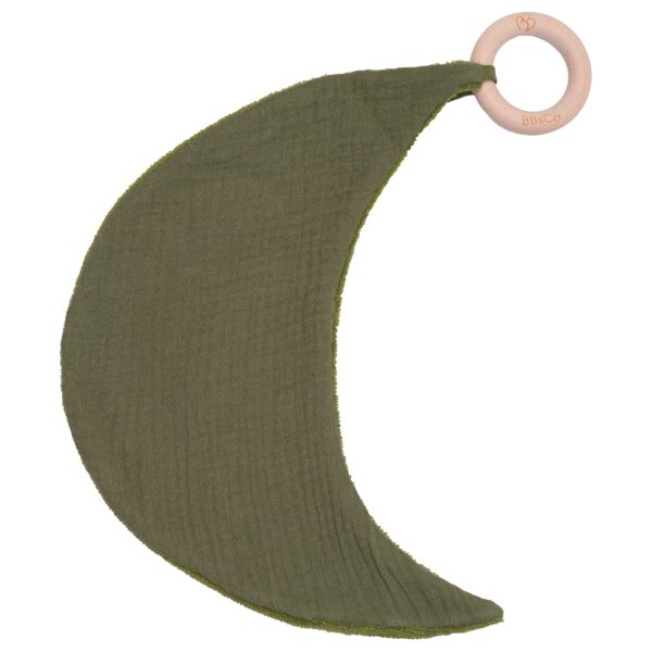 Doudou lune bi-matière avec anneau de dentition fougère