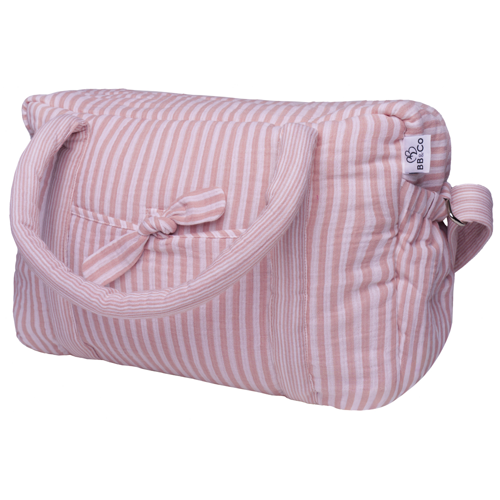 Sac à langer en gaze de coton rayé vieux rose – Image 2