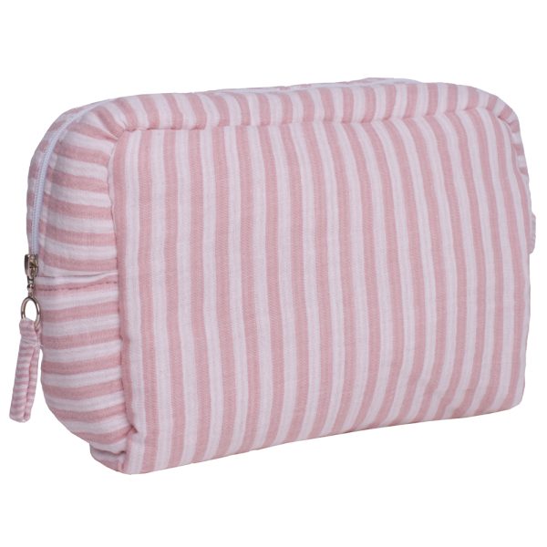 Trousse de toilette gaze de coton (doublé coton enduit) rayé vieux rose