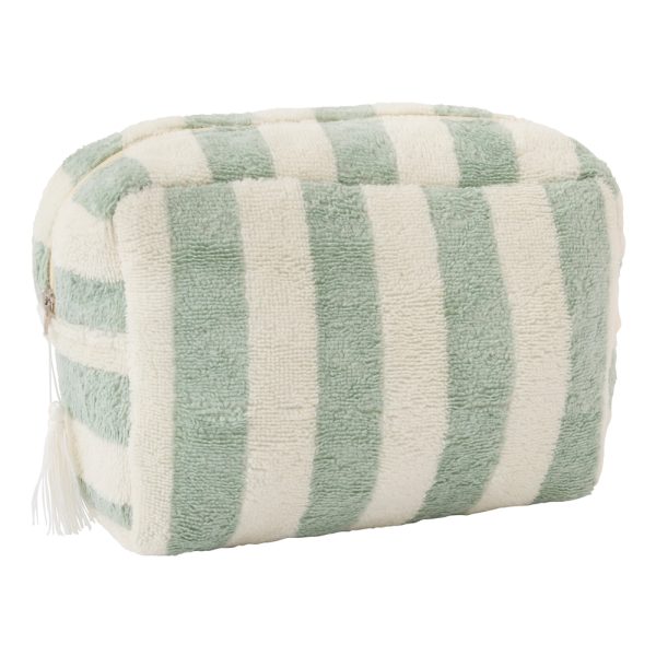 Trousse de toilette en bambou (doublure imperméable) rayée ivoire/ vert de gris