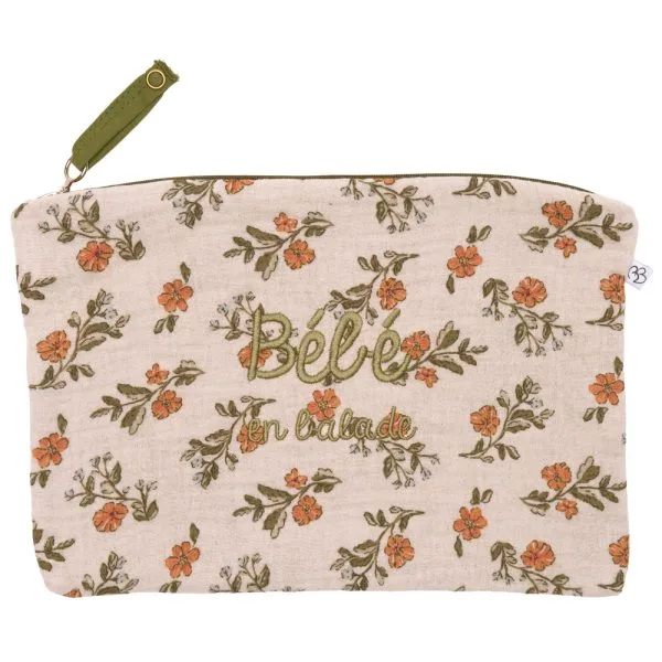 Baby trousse coton "Bébé en balade " fleurs / fougère
