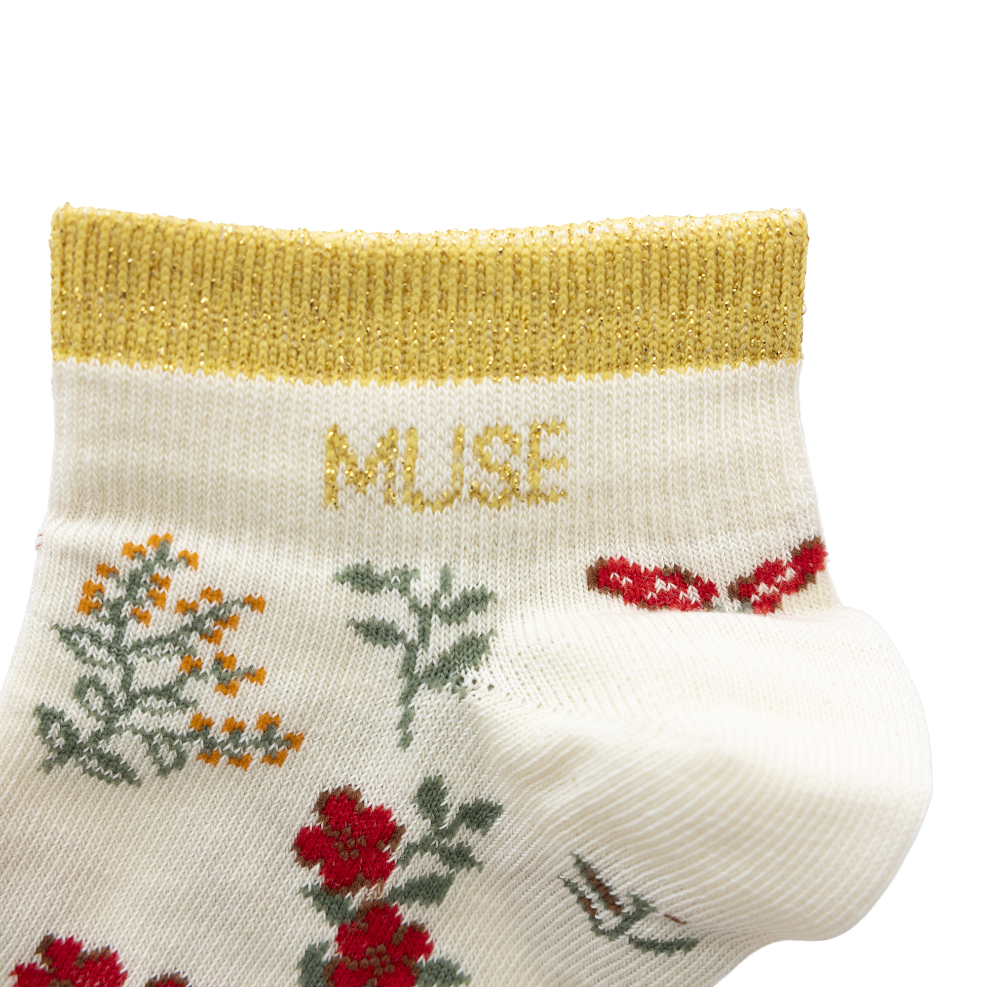 Chaussettes sneakers fleurs rouges à message doré