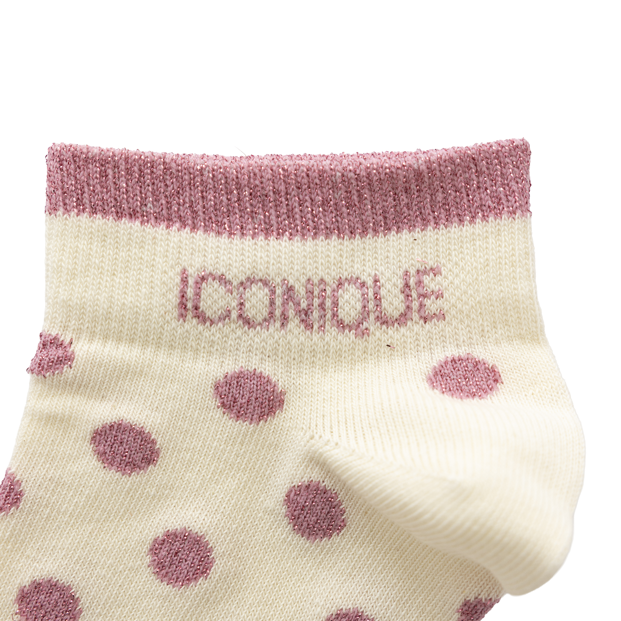 Chaussettes sneakers pois roses à message rose pailleté