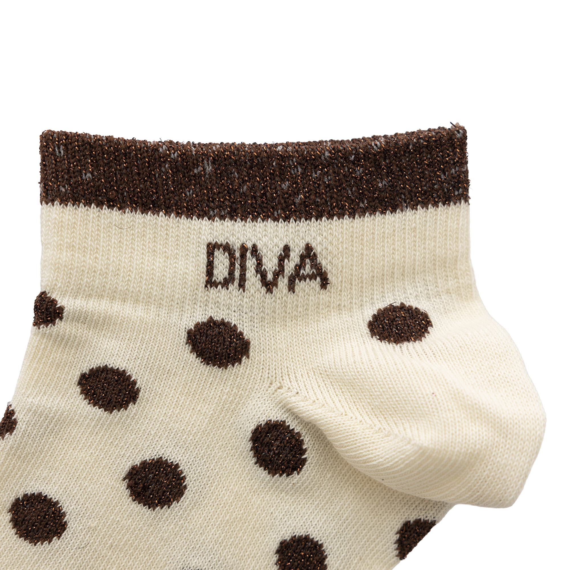 Chaussettes sneakers fantaisie lurex "DIVA" – pois écru/ chocolat – Image 2