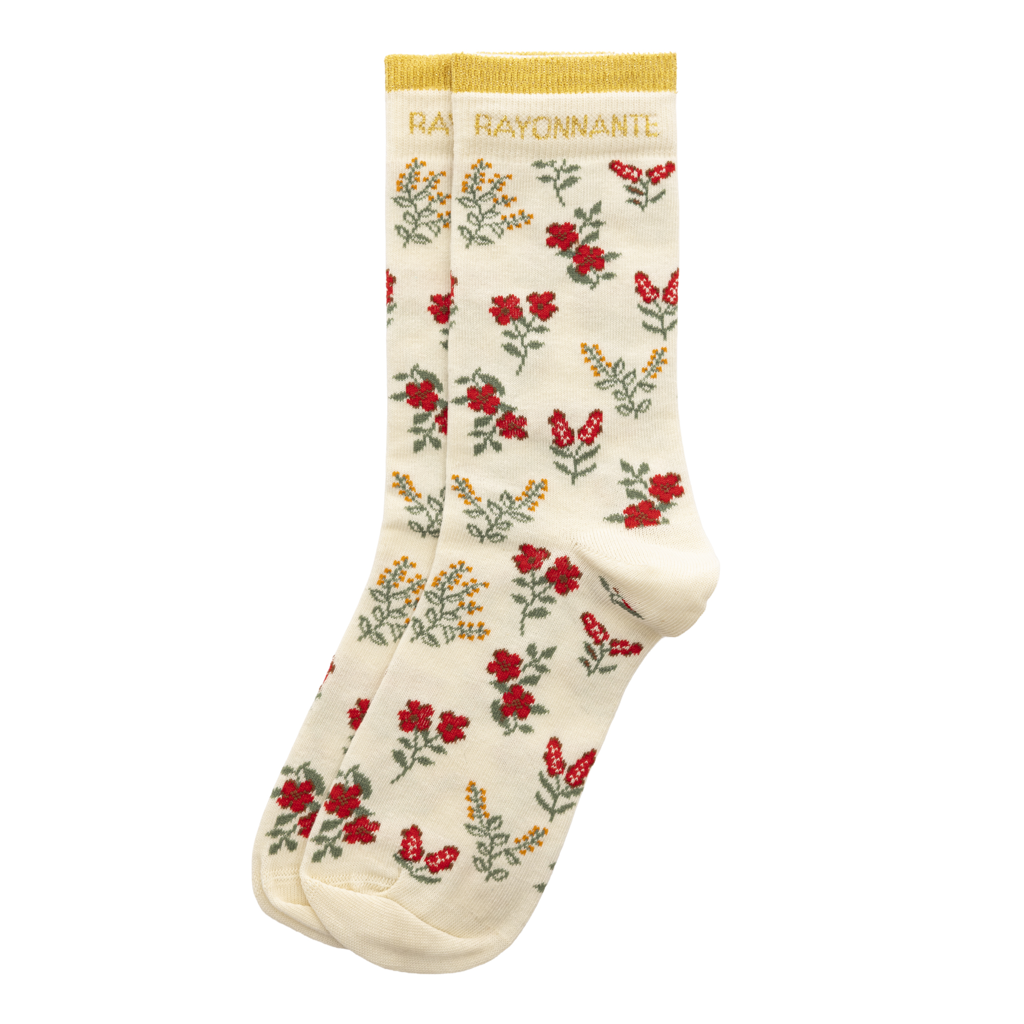 Chaussettes hautes féminines avec mot "RAYONNANTE"