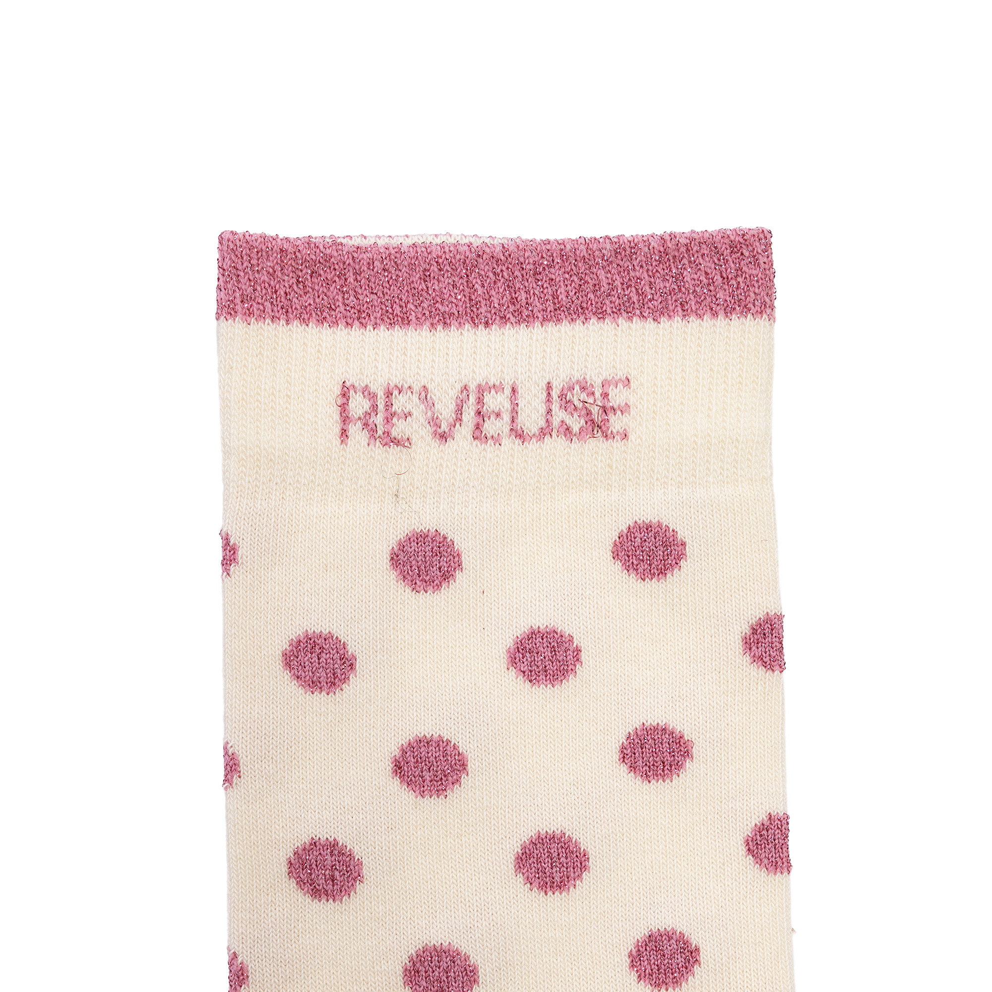 Chaussettes hautes pois roses à message rose pailleté