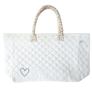 sac cabas crème / liberty orange broderie cœur