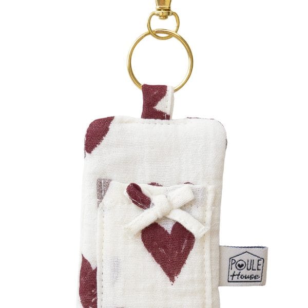 Porte-clés cœurs bordeaux tissu matelassé – Poule House