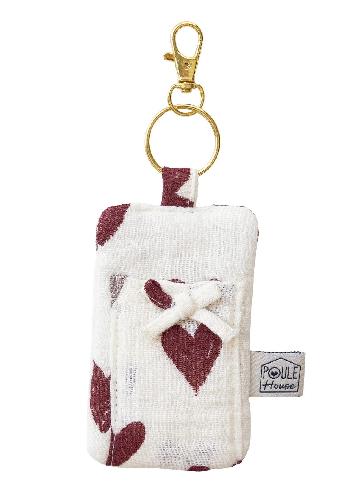 Porte-clés cœurs bordeaux tissu matelassé – Poule House
