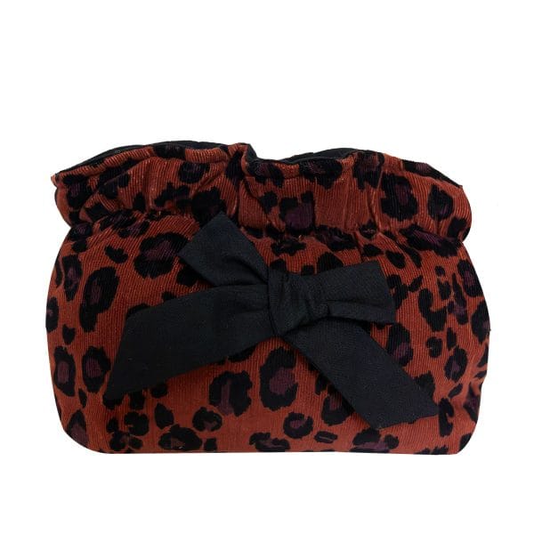 Trousse maquillage velours nœud léopard noir | Poule House