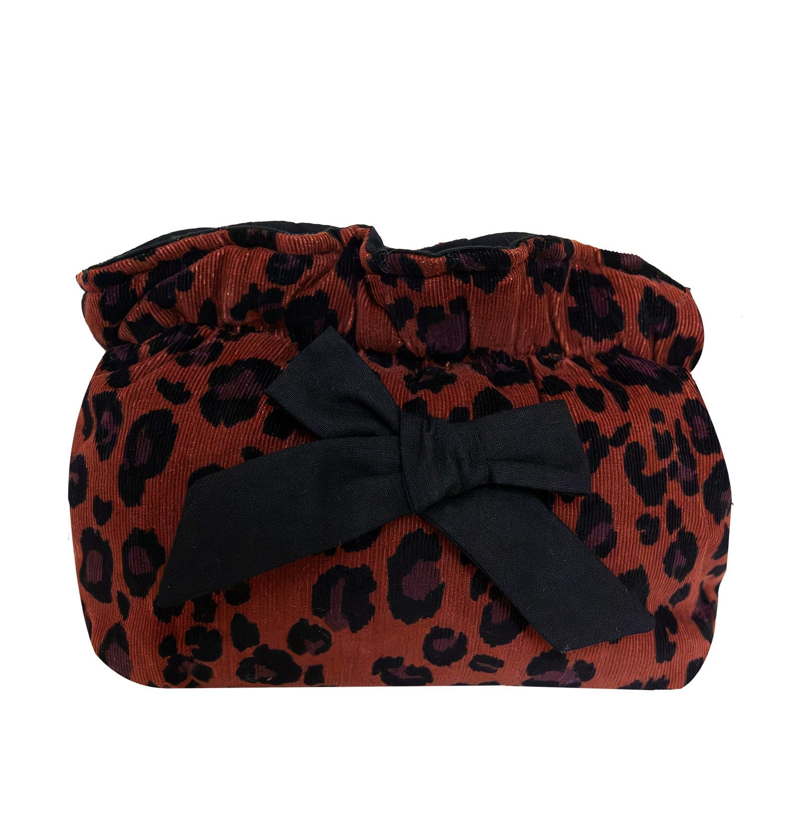 Trousse maquillage velours nœud léopard noir | Poule House