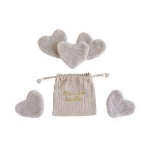 Cotons lavables forme cœur galet avec pochon gaze coton