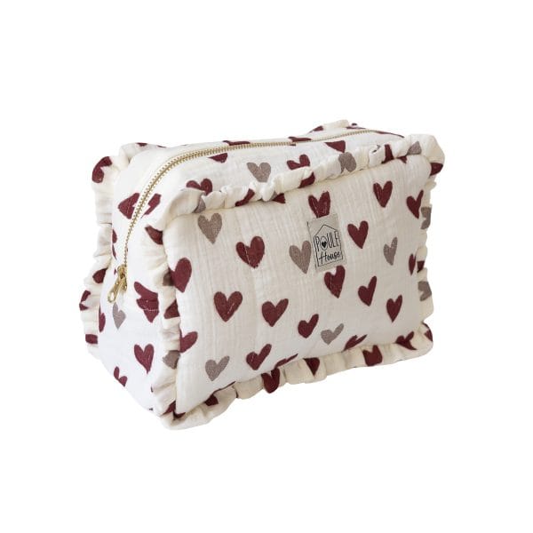 Grande trousse toilette à froufrou cœurs bordeaux Marylou – Poule House