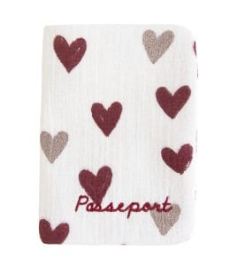 Protège-passeport cœurs bordeaux