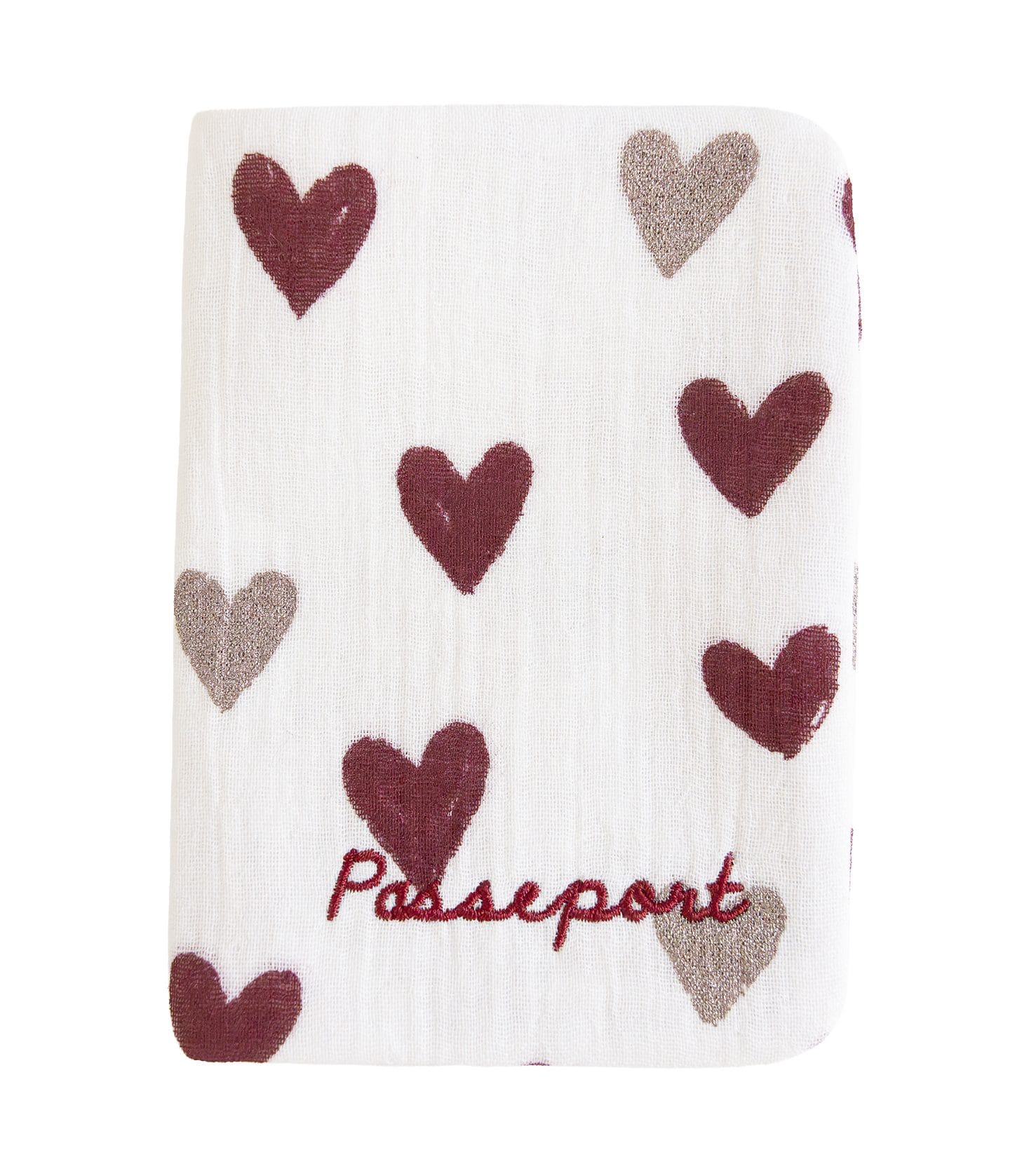 Protège-passeport cœurs bordeaux